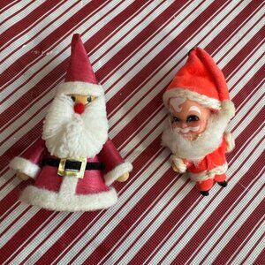 Vintage Felt & Plush Santa Claus Figurines Set Of 2